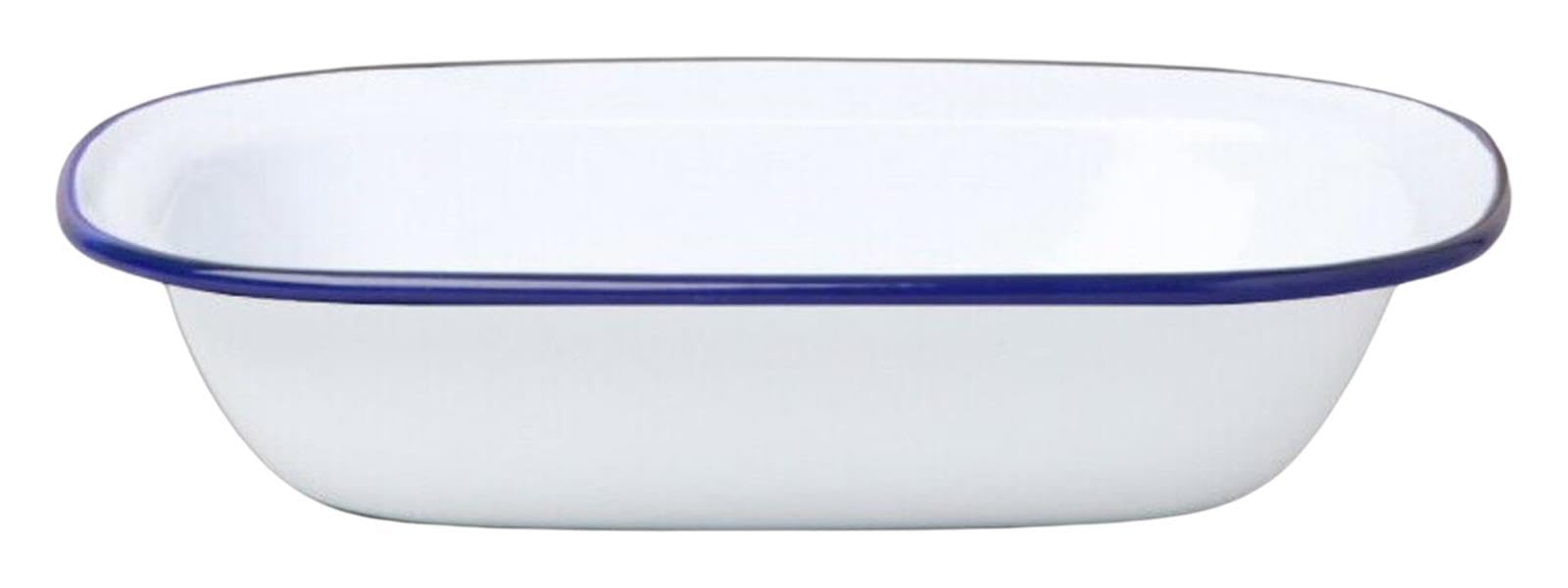 HOCHSTE® Falcon Enamel Oblong Pie Dish - Traditional White Baking Tray with Blue Rim, Oven Safe Up to 270°C, Dishwasher Friendly, Perfect for Pies, Puddings & Roasting White 1 Pack - 20x15x4.5cm