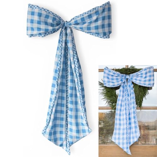 Wreath Ribbons Oversized Gingham Decorative Bow for Wreaths, Christmas Tree