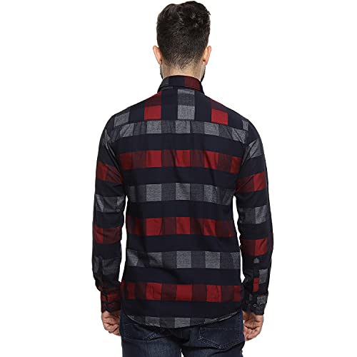 Image of CAHOOT Cotton Men Checkered Multicolour Button Up Collared Shirt for Casual Wear Crafted with Regular Sleeve Comfort Fit High Performance Everyday Large