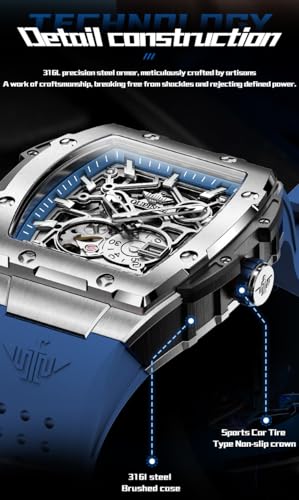 Image of OLEVS Watch Men Self Winding Luxury Skeleton Mechanical Business Dress Square Wrist Watches Calendar Watches