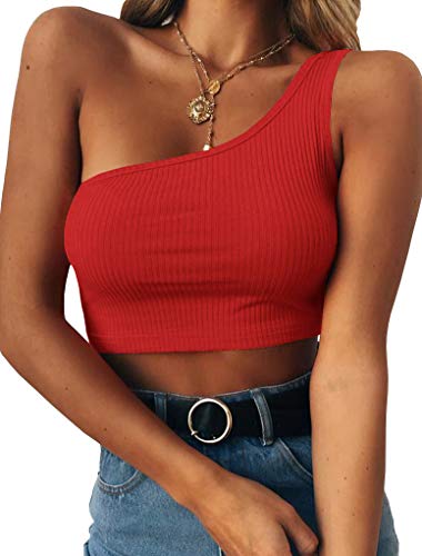 PRETTODAY Women s Sleeveless Crop Tops Sexy Strappy Tees (Large, Red)