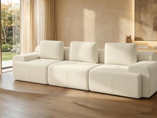 Image of 122 inch Oversized Boneless Couch, Comfort Cloud Sectional Couches for Living Room, Modular Sofa High Back & Extra Deep Seat, No Assembly, Soft Chenille Fabric (Warm White, 122 inch-（3+0）)