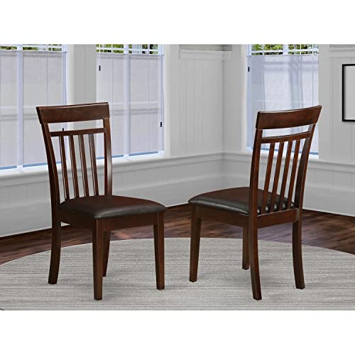 East West Furniture Cac-Mah-Lc Capri Kitchen Dining Chairs - Faux Leather Upholstered Solid Wood Chairs, Set Of 2, Mahogany #TOP1