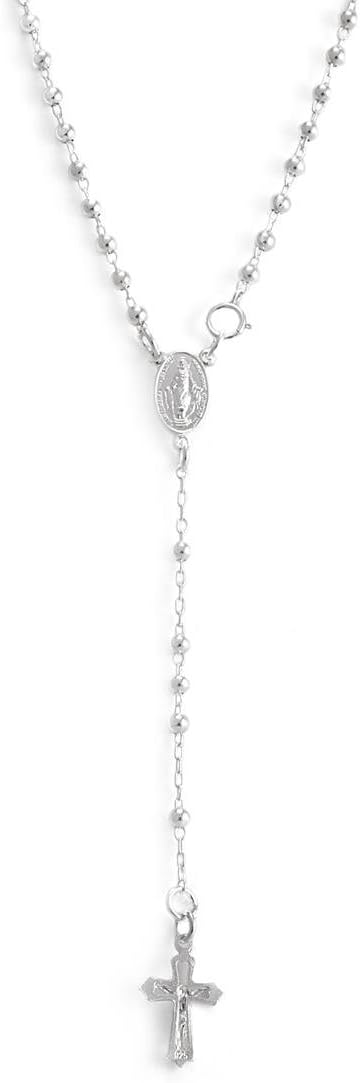 925 Solid Silver Rosary Beads Catholic Jewellery 44 cm - Virgin Mary Crucifix Beaded Necklaces - Sterling Silver Chain Cross Necklace Men - Christian Gifts for Women - Gothic Accessories
