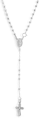 Silverly 925 Solid Silver Rosary Beads Catholic Jewelry 44 cm - Virgin Mary Crucifix Beaded Necklaces - Sterling Silver Chain Cross Necklace Men - Christian Gifts for Women - Gothic Accessories