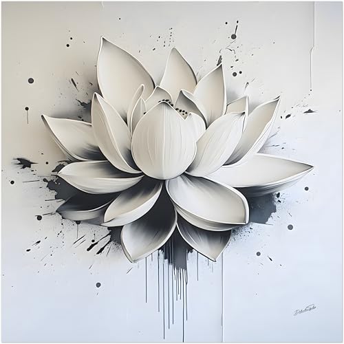 Style street art et dripping affiche lotus contemporaine 70x70