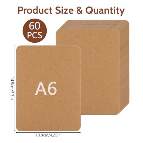 60 Stück A6 Kraftpapier Karten,10.8 X 14.5 CM 250g/m² Postkarten Blanko,Druckbar Karteikarten zum Selbstgestalten für DIY Kreative Craft Hochzeitskarte Grußkarten (Braun)