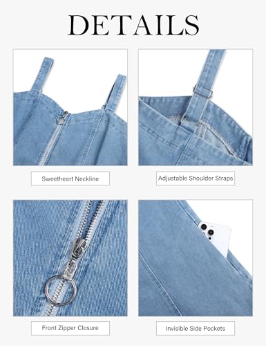 PHISOCKAT Denim Overall Shorts for Women Casual Loose Fit Denim Rompers Adjustable Straps Jean Short Overalls Short with Pockets Summer 2026