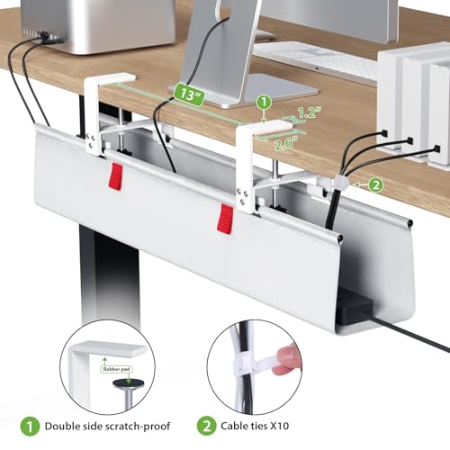 KEEGH No Drill Under Desk Cable Management Tray - 28" Cord Management Under Desk - Clamp/Screw Mount - Support Upto 70lbs - Fabric Wire Management - Gaming/PC Cable Raceways for Office/Home, White by KEEGH - Used condition - Image 3