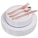 125 Pieces Rose Gold Disposable Plates and Plastic Silverware, includes: 25 Dinner Plates 10.25 inch, 25 Salad Plates 7.5 inch, 25 Knives, 25 Forks, 25 Spoons