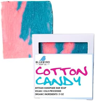 Bluebyrd Soap Co. Cotton Candy Soap Bar For Kids | Sweet Scented Fun Soap Bar For Kids & Children | Rainbow Soap For Kids | Shea Butter Moisture Soap Bar For Kids & Teens (Cotton)