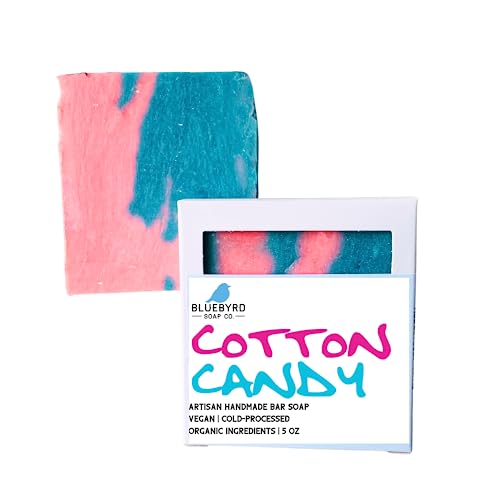 Bluebyrd Soap Co. Cotton Candy Soap Bar For Kids | Sweet Scented Fun Soap Bar For Kids & Children | Rainbow Soap For Kids | Shea Butter Moisture Soap Bar For Kids & Teens (Cotton) #TOP5