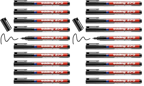 Image of edding 370 - black - box of 10 - fine bullet nib 1 mm - waterproof, quick-drying - multi-purpose marker, universal pen - for cardboard, plastic, wood, metal, glass, pebbles, canvas (Pack of 2)