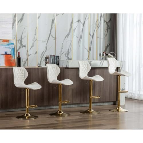 Image of Dream Furnishing - Set of 2 Bar /Kitchen Chairs 360 Degree Rotatable Swivel Elegant Classy & Comfortable Chair with Golden Base and Velvet Fabric (2 Chairs) (White Velvet)