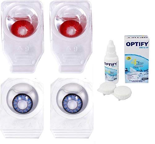 Optify Combo Pack Monthly Color Contact Lens (Zero Power,Red-Dark Blue, Pack of 2)