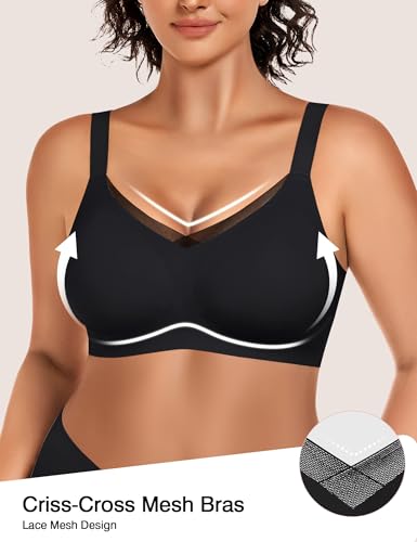Image of VRVOCIE Wireless Bras for Women No Underwire Crossover V Mesh Seamless Supportive Bralettes Full Coverage Everyday Bra