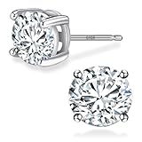 Sereney Hypoallergenic 925 Sterling Silver Stud Earrings for Women, Round Cubic Zirconia Earrings CZ Studs Earrings for Girl Women Men 6mm
