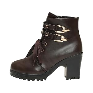 Womens Chunky Platform Ankle Boots High Heel Lace Up Boots Elegant Lace Side Zipper Shoes