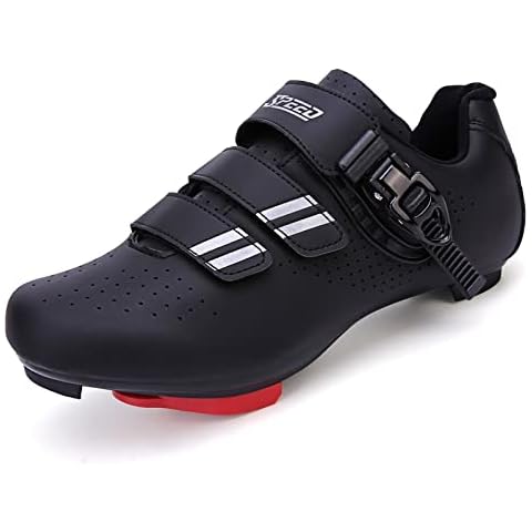 Mens Womens Cycling Shoes Road Bike Shoes Compatible with Universal Cleats Pedals for Indoor Outdoor Biking Clip Shoes with Look Delta Cleats Clip Pedal Black/White 44 EU Cover