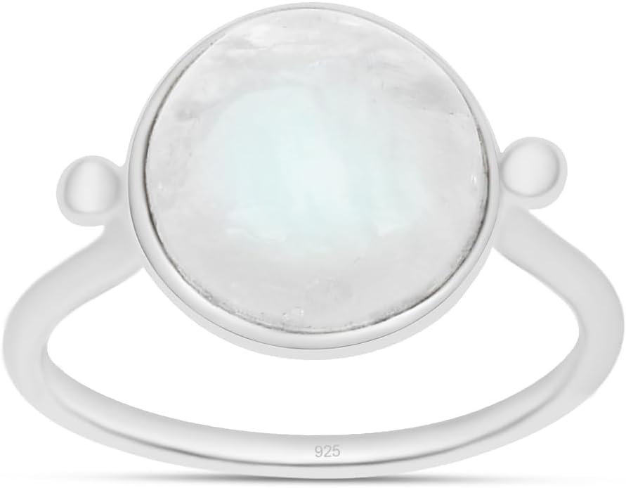 Silver Palace Round Shape Rainbow Moonstone 925 Sterling Silver Solitaire Ring For Women