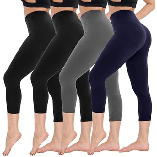 CAMPSNAIL 4 Pack Capri Leggings for Women - High Waisted Capris Tummy Control Yoga Pants with Pockets Workout Cycling Tights