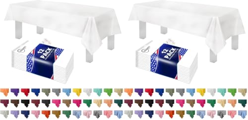 Image of Grandipity 24 Pack Premium Disposable Plastic Tablecloth 54 Inch. x 108 Inch. with 0.3mm Thickness Table Cover - White