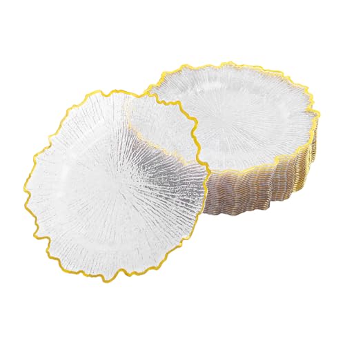 25 platos cargadores redondos 12.6in con borde dorado miniatura 1