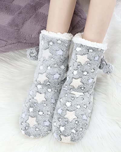 Image of DICUIRD Womens Thick & Warm Slipper Socks with Grippers - Christmas House Slippers