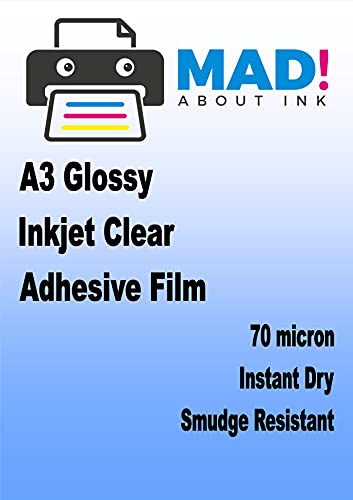 Papier autocollant transparent A3 jet d'encre lot de 10 feuilles de 70 microns