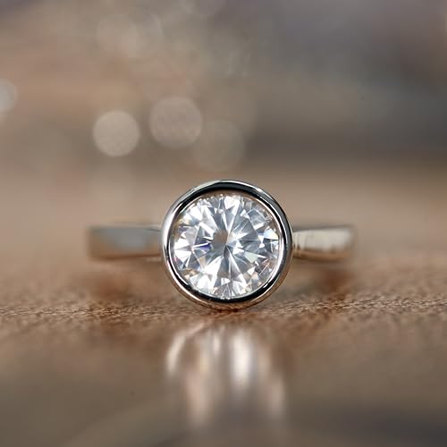 DoubleAccent Platinum Plated Sterling Silver Ring 2 CT Round CZ Stone Bezel Set Solitaire Wedding Engagement Ring (Size 5 to 9)2