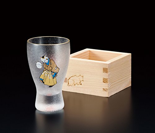 Aderia Japan Edo Neko Temari Fußball Katze MasuZake Glas (Japanisches Sake-Glas) mit Masu Box Cute Cats 6616