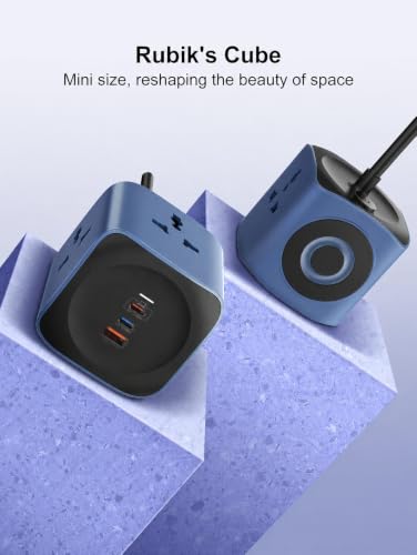 Image of 2500W Cube Extension Board Power Strip with USB C Ports | 3 Power Sockets with 65W Gan Type C USB QC PD Super Fast Charging | Multi Port Extension | 2M Power Cord (SC3319)