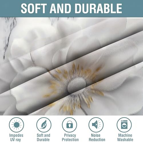 Rideau de blanc fleurs 140x160 cm en polyester haut de gamme impression 3D