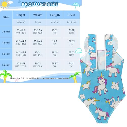 Traje de baño azul de unicornios transpirable para playa de niñas 3