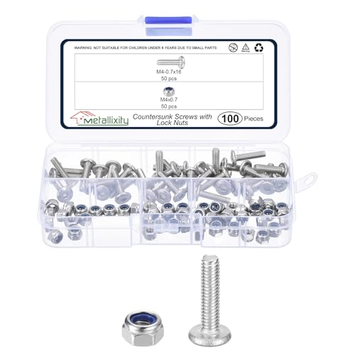 Image of METALLIXITY Crib Screws Replacement Set(M4-0.7x16) 100Pcs, Silver Tone, 304 Stainless Steel Hex Socket Screws with Lock Nuts - for Furniture Woodworking Project, Silver Tone