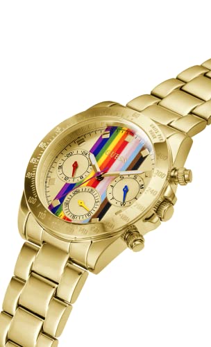 Guess Ladies Sport Multifunction Stainless Steel 38Mm Watch – Rainbow Dial Gold-Tone Stainless Steel Case & Bracelet #TOP4