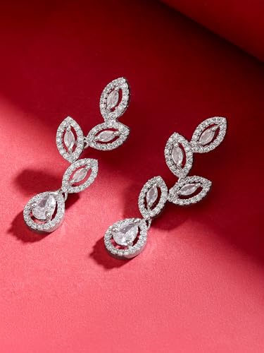 Image of Yellow Chimes Jewellery Set for Women and Girls American Diamond Jewellery Set | Rosegold Rhodium Plated AD Necklace Set for Women | Birthday Gift for Girls & Women