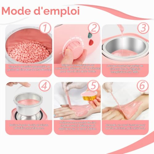 LWMTT Chauffe Cire Épilation Professionnelle 500ml Appareil Cire Epilation avec 400g Perles de Cires - Machine à Cire Épilation Sourcils, Visage, Bikini - Kit Épilation Cires - Rose – vue 3