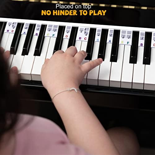 Removable Piano Keyboard Stickers for Beginners, Silicone Piano Keyboard Note Guide Labels for Learning for 88/61/54/49/37 Key, Reusable Piano Key Music Notes Letter Label with Box
