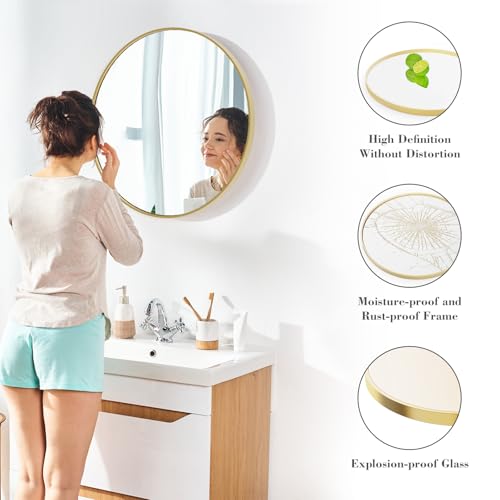 Image of DUMOS Gold Circle Mirror for Wall 30.02 inch, Bathroom Round Wall Mirror for Over Sink, Bathroom, Entryway, Bedroom, Vanity, Shatterproof& Crystal-Clear