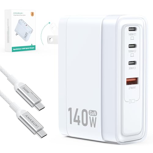 Image of SparkleCore 140W USB C Charger,4-Port 100W Fast Charging Block PD3.1 GaN Cruise Essentials 2026 Travel for Apple MacBook,Laptop,iPhone 17 /16 Series,iPad Pro,Samsung,Anker Laptop Power Bank,6.6ft Cable