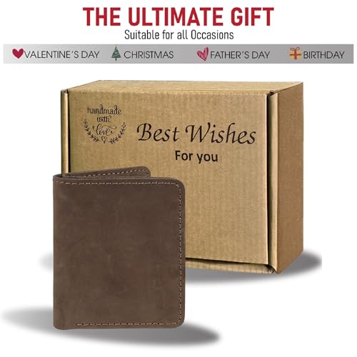 Image of HATA Cowhide Leather Wallet For Men Vertical Wallet Passcase Extra Capacity Easy Access Ladder Card Slots Luxury Handmade Premium Large Capacity Gift For Men (Vertical-Brown-Cowhide)