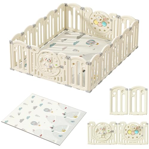 Parco Bebe Modulare, Parco Baby Pieghevole, XXL Extra Grande Bambino Modulabile, Chiusura Parchi, Raccordi Solidi, Materiale di Sicurezza HDPE, Regolazione Antiscivolo (14 Pannelli)