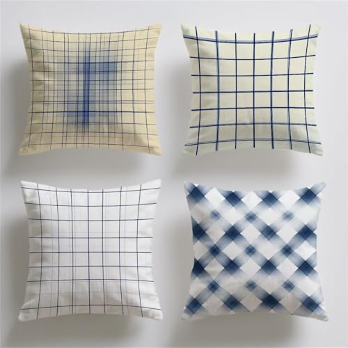 Funda Cojin 65 x 65, Cojines Sofa Exterior Juego de 4, Fundas de Cojines Azul Raya Suave Terciopelo Fundas Almohada Decorativos, Impresión a Doble cara, Cojin Exterior Jardin, Home Decor Regalo T-391