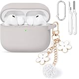 Wowwat Capa para AirPods Pro 3 2025, capa protetora de silicone macio compatível com Apple AirPods Pro 3 gerações, capa feminina com corrente de flores, chaveiro e kit de limpeza - pedra