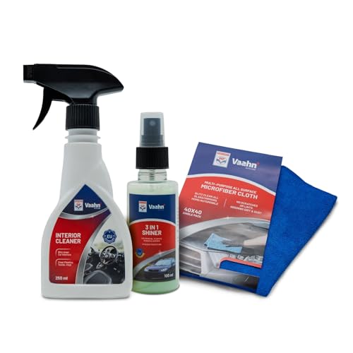 Image of HP Vaahn Car Interior Cleaning kit | Soft Glow Interior Car Care Kit - Interior Cleaner (125ml), 3-in-1 Shiner & Microfiber Cloth (40x40 cm, 340 GSM) | Interior Detailing Combo