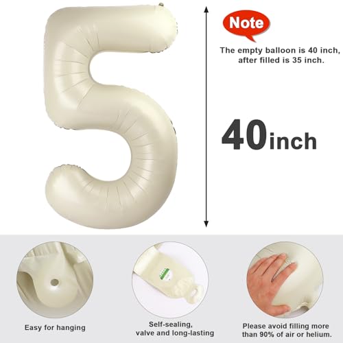 Image of 5 Balloon Numbers Birthday Decorations, 40In Cream Balloons for Men Women | Eye-catching Appearance, Perfect Decorative Centerpieces, Convenient Self-sealing Structure, Widely for Various Occasions