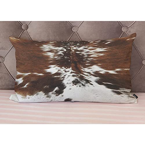 Ekobla Tri Color Brown Cowhide Print Cotton Lumbar Decorative Throw Pillow Case Animal Skin Herd Square Throw Waist Pillow Case Cushion Cases For Sofa Bedroom Living Room 12X20 Inches #TOP30