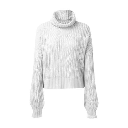 Womens Cropped Turtleneck Sweater Ribbed Knit Lantern Sleeve Fall Pullover Sweaters3