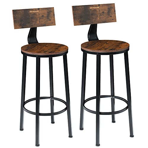Bettahome Bar Stools Set Of 2, 29 Inch Bar Chairs For Counter Height, Wooden Barstools With Footrest And Backrest, Rustic Brown And Black Bt008 #TOP5